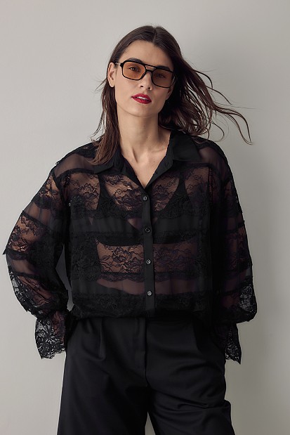 Semi sheer shirt with lace