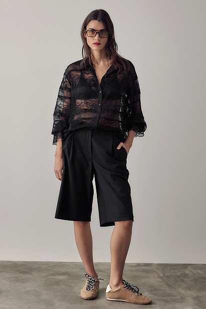 Semi sheer shirt with lace