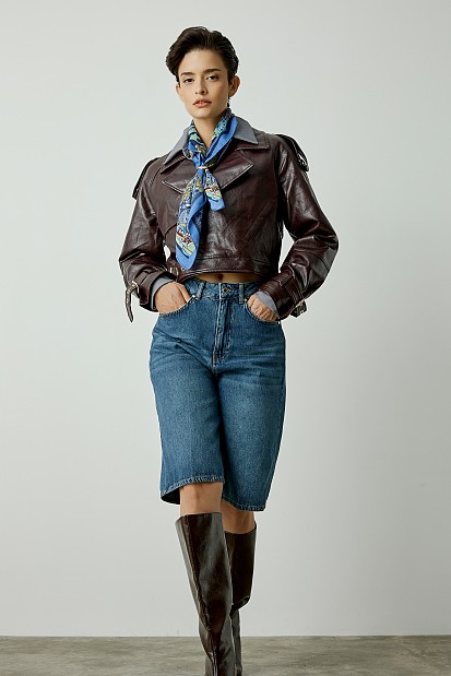 Leather look jackt with belt