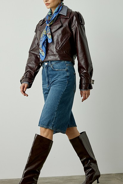 Leather look jackt with belt