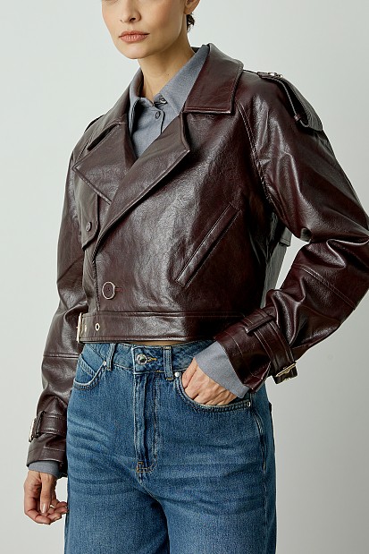 Leather look jackt with belt