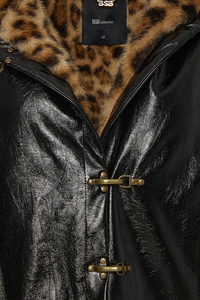 Leather look jacket with leopard fur