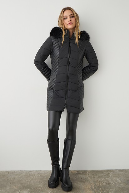 Longline jacket with leather look detail