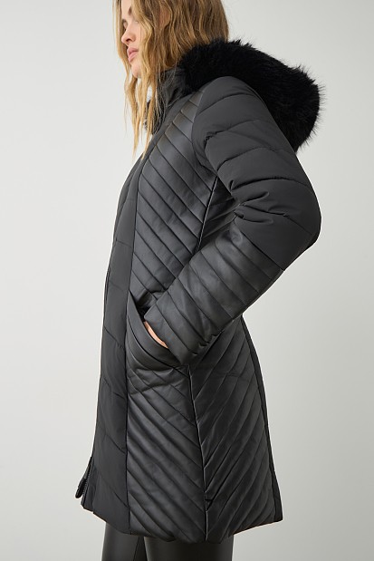 Longline jacket with leather look detail