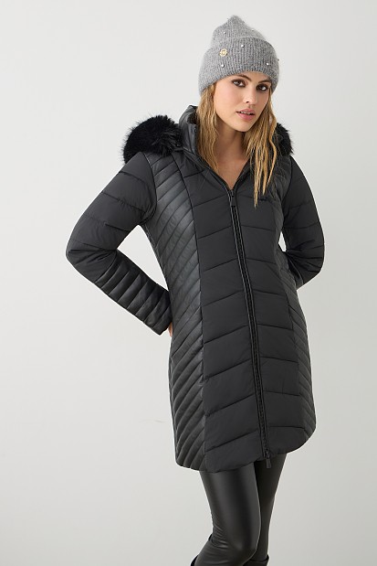 Longline jacket with leather look detail