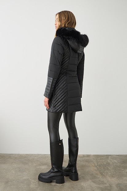 Longline jacket with leather look detail