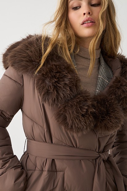 Longline puffer jacket with furry collar