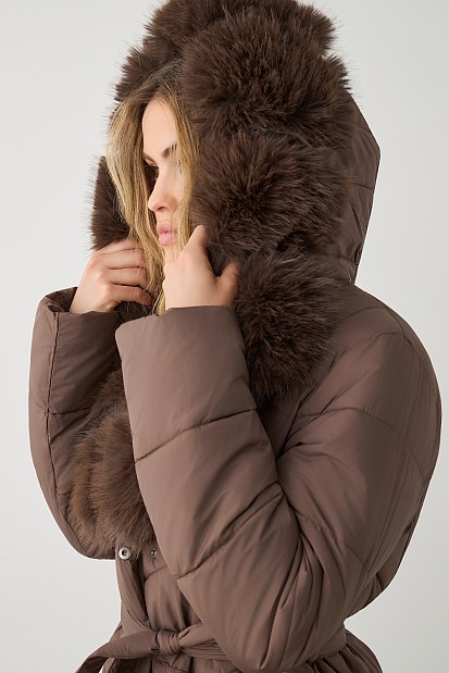Longline puffer jacket with furry collar