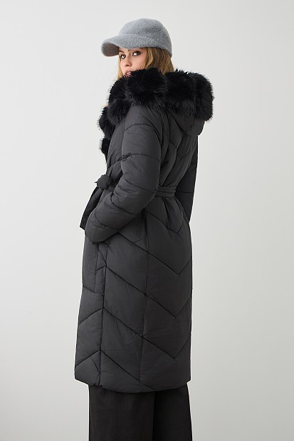 Longline puffer jacket with furry collar