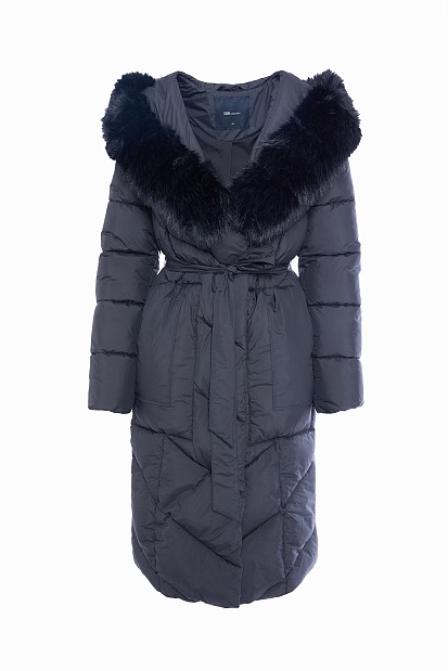 Longline puffer jacket with furry collar