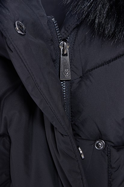 Longline puffer jacket with furry collar