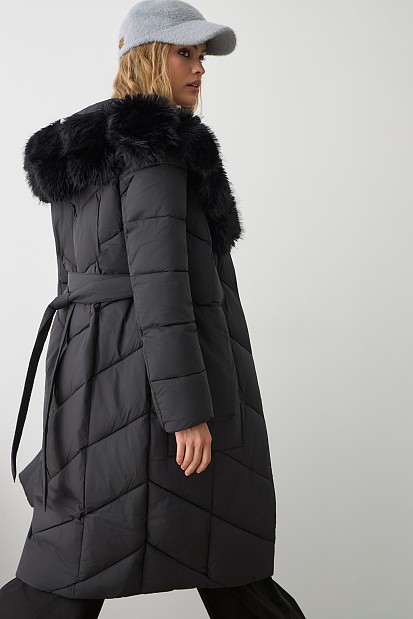 Longline puffer jacket with furry collar
