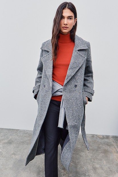 Μακρύ παλτό ψαροκόκαλο με λούρεξ