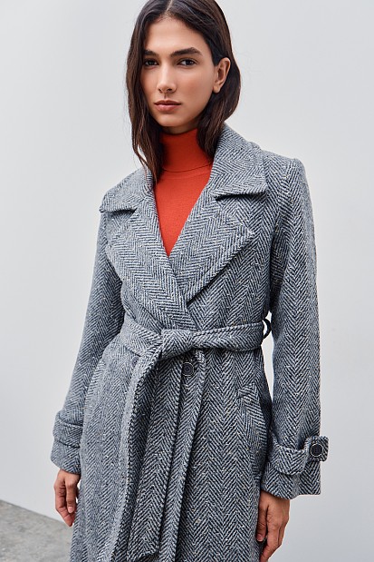 Μακρύ παλτό ψαροκόκαλο με λούρεξ