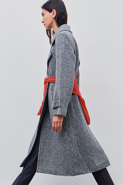 Μακρύ παλτό ψαροκόκαλο με λούρεξ