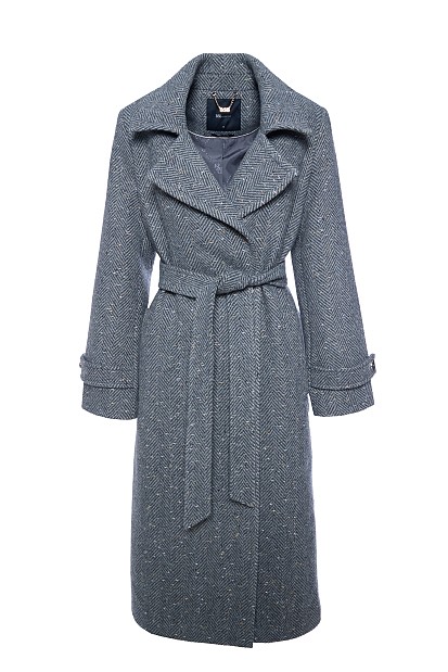 Longline herringbone coat with lurex