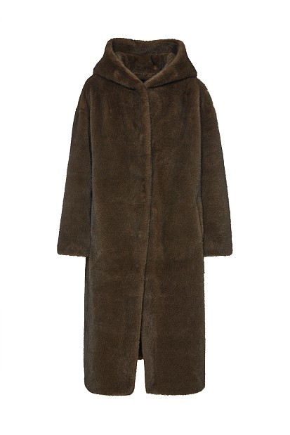Longline faux fur hooded coat