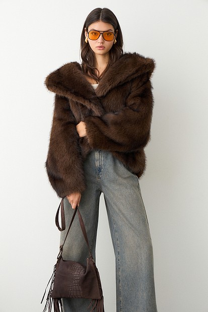Shortline faux fur hooded coat