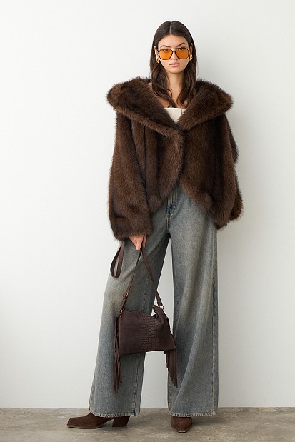 Shortline faux fur hooded coat