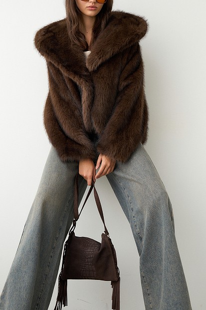 Shortline faux fur hooded coat