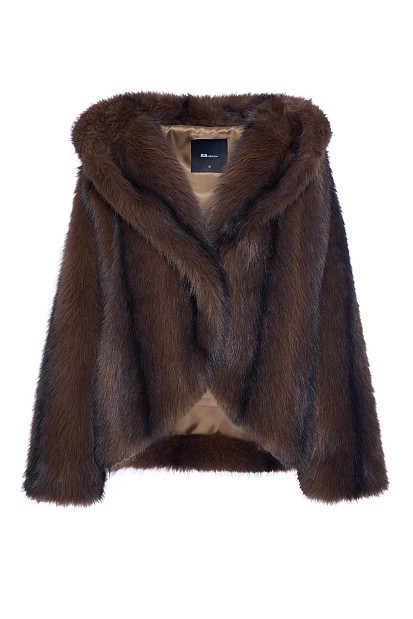 Shortline faux fur hooded coat
