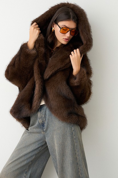 Shortline faux fur hooded coat