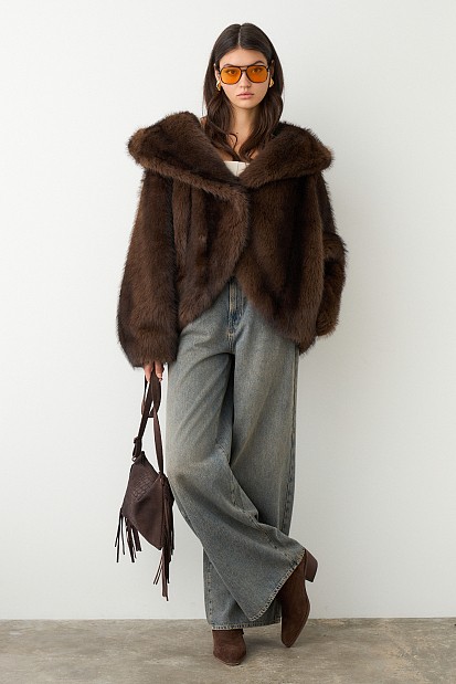 Shortline faux fur hooded coat