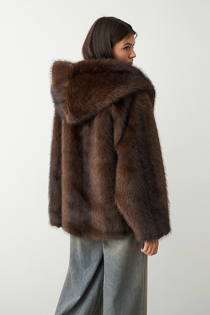 Shortline faux fur hooded coat
