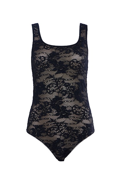 Sleeveless bodysuit with lace