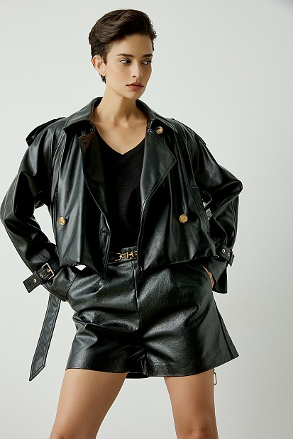 Leather look shorts with buckle