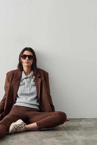 Trousers with two fabrics