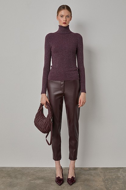 Leather look leggings with button