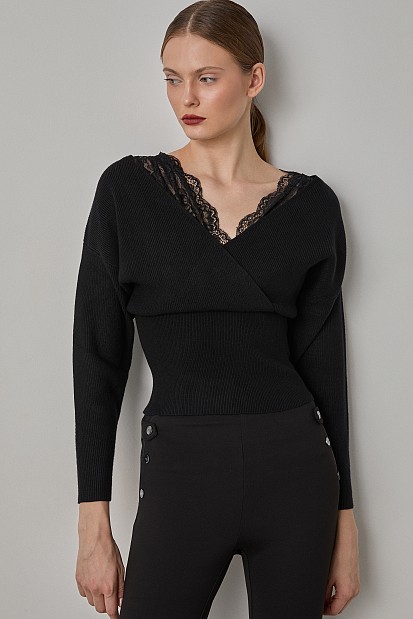 Wrap sweater with lace