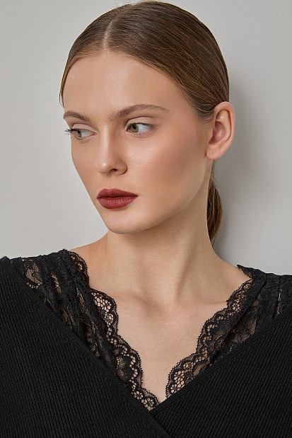 Wrap sweater with lace