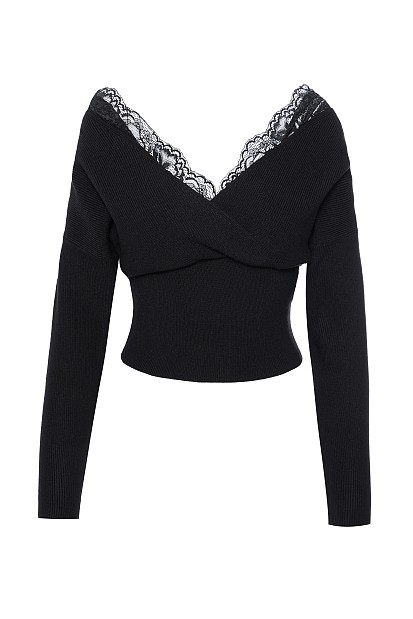 Wrap sweater with lace