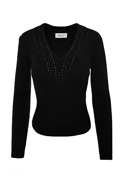 V sweater with rhinestones