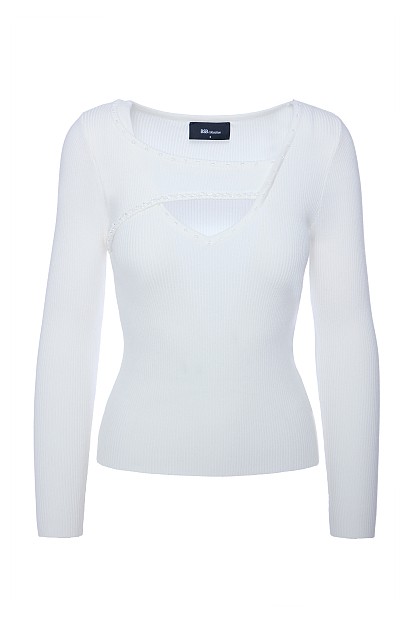 Sweater with rhinestones and cut out