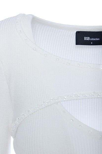 Sweater with rhinestones and cut out