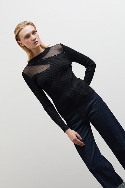 Rib sweater with sheer