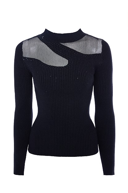 Rib sweater with sheer
