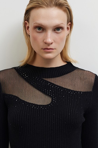 Rib sweater with sheer