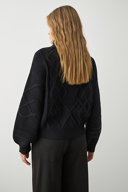 Chunky sweater with turtleneck and rhinestones