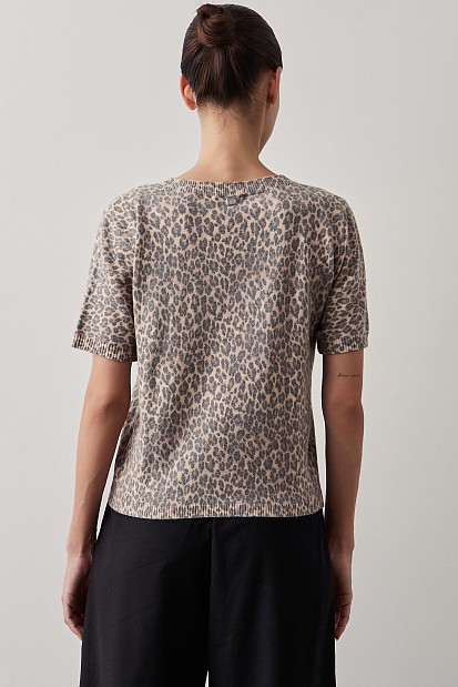Leopard knitted shortsleeve blouse