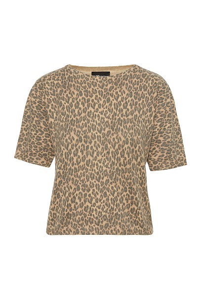 Leopard knitted shortsleeve blouse