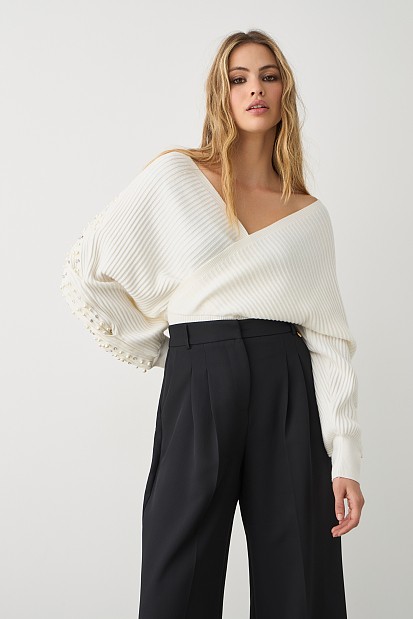 Wrap sweater with beads