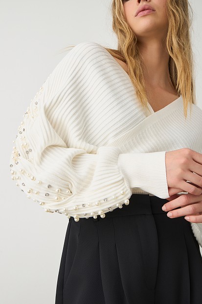 Wrap sweater with beads