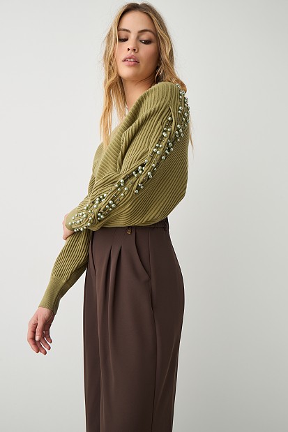 Wrap sweater with beads
