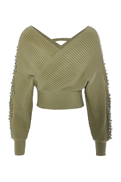 Wrap sweater with beads