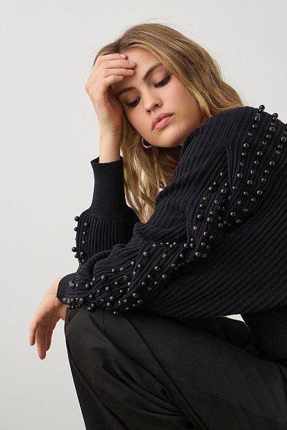 Wrap sweater with beads