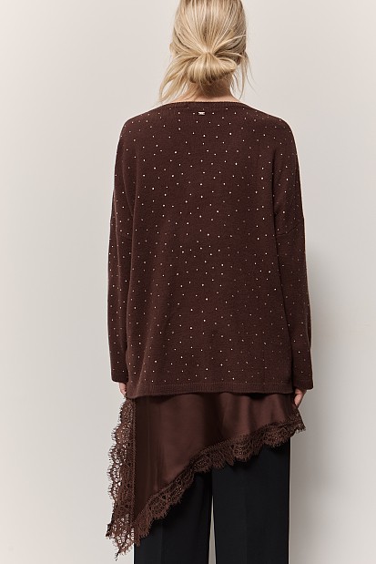 Wool sweater with rhinestones
